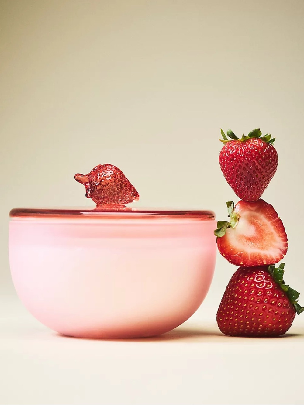 Anthropologie Fruity Strawberry and Blonde Wood Candle Frosted Glass with Lid